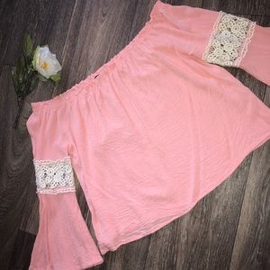 Coral pink off the shoulder crop top